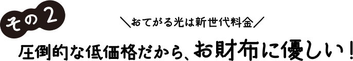 その2 おてがる光は新世代料金 圧倒的な低価格だから、お財布に優しい！